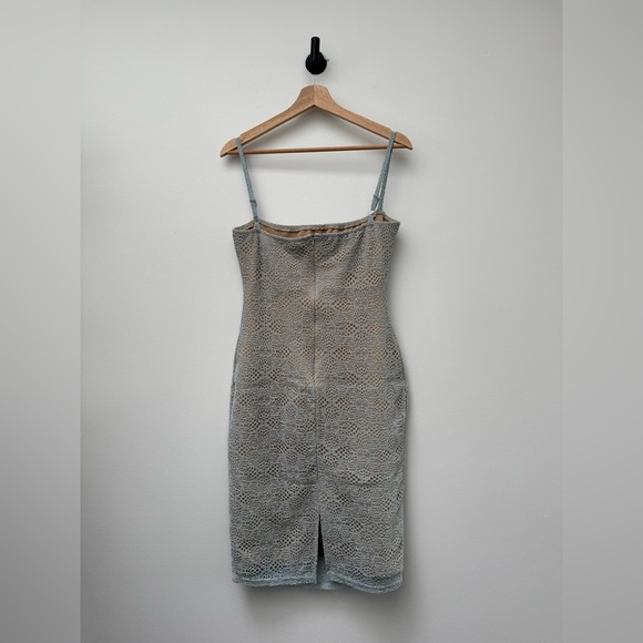 SNDYS Lace Bodycon Midi Dress Blue Grey | Strappy Slip Dress - Picture 3 of 14